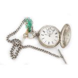 GENTS SILVER POCKET WATCH AND CHAIN