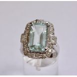 18CT WHITE GOLD AQUAMARINE AND DIAMOND RING