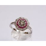 ART DECO RUBY AND DIAMOND TARGET RING