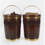 PAIR OF BRASS BOUND MAHOGANY PEAT BUCKETS