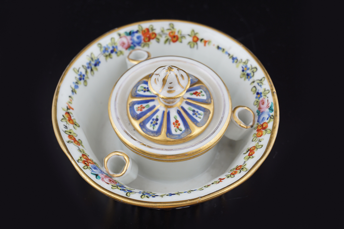 19TH-CENTURY POLYCHROME PORCELAIN INK WELL - Image 2 of 2