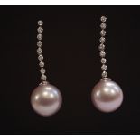 18CT WHITE GOLD PINK PEARL & DIAMOND EARRINGS