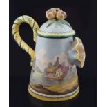 19TH-CENTURY FAIENCE POLYCHROME EWER AND COVER