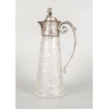 SILVER PLATED AND GLASS CLARET JUG