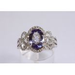 18CT WHITE GOLD TANZANITE AND DIAMOND RING