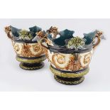 PAIR OF VICTORIAN DELPH JARDINIERES