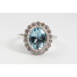 18 CT. WHITE GOLD AQUAMARINE AND DIAMOND RING