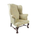 LARGE 19TH-CENTURY DAMASK WINGBACK ARMCHAIR