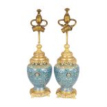 PAIR OF CHINESE ORMOLU & CLOISONNE LAMPS