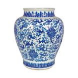 PAIR OF CHINESE QING PERIOD BLUE AND WHITE URNS