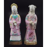 PAIR OF CHINESE QING PERIOD POLYCHROME FIGURES