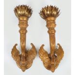 PAIR OF LARGE GILT TORCH WALL LIGHTS