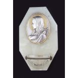 ALABASTER AND SILVER HOLY WATER FONT