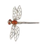 STERLING SILVER & AMBER BROOCH