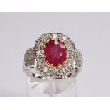 18CT WHITE GOLD BURMESE RUBY & DIAMOND RING