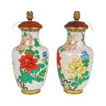 PAIR OF CHINESE CLOISONNE ENAMELLED TABLE LAMPS