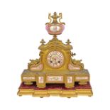 ORMOLU AND PINK SEVRES PORCELAIN MANTLE CLOCK