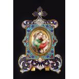 CLOISONNE ENAMELLED FRAMED PORCELAIN MINIATURE