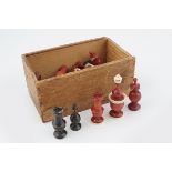 CARVED WOOD AND IVORY CHESS SET