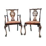SET OF 12 EDWARDIAN CHIPPENDALE DINING CHAIRS