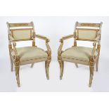 PAIR OF EDWARDIAN CARVED GILTWOOD ARMCHAIRS