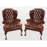 PAIR OF GEORGE III STYLE WING BACK ARMCHAIRS