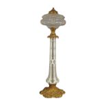 OVERLAY GLASS AND ORMOLU STEMMED OIL LAMP