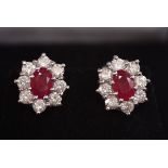 18CT WHITE GOLD BURMESE RUBY & DIAMOND EARRINGS