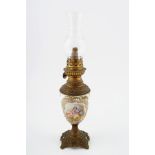 MINIATURE ORMOLU AND PORCELAIN OIL LAMP