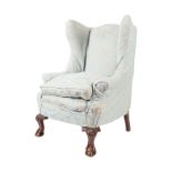 LARGE 19TH-CENTURY UPHOLSTERED WING BACK ARMCHAIR