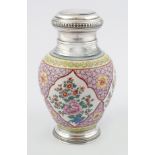 SILVER MOUNTED FRENCH PORCELAIN TEA CADDY