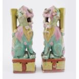 PAIR OF CHINESE QING POLYCHROME FOO DOGS