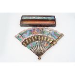 CHINESE QING LACQUERED AND PAINTED FAN