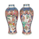 PAIR OF CHINESE QING PERIOD POLYCHROME VASES
