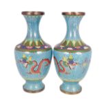 PAIR OF CHINESE CLOISONNE ENAMELLED VASES
