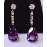18CT WHITE GOLD AMETHYST AND DIAMOND EARRINGS