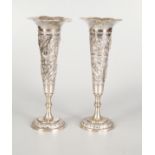 PAIR OF ANGLO-INDIAN SILVER BUD VASES