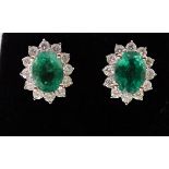 18CT WHITE GOLD EMERALD AND DIAMOND EARRINGS
