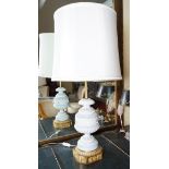 PAIR OF JASPERWARE BLUE AND WHITE TABLE LAMPS