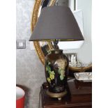 BRASS AND GLASS STEMMED TABLE LAMP AND SHADE