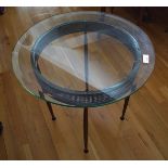 PAIR OF POLISHED METAL AND GLASS TABLES