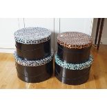 GROUP OF FOUR LARGE LACQUERED HAT BOXES