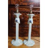 PAIR OF LARGE PAINTED BLUE AND WHITE TABLE LAMPS