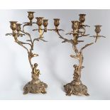 PAIR OF BRASS CHERUB STEMMED CANDELABRAS