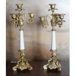 PAIR OF GILT METAL AND PORCELAIN CANDELABRA