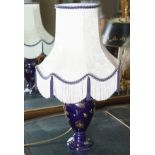 VICTORIAN BLUE GLAZED VASE STEMMED TABLE LAMP