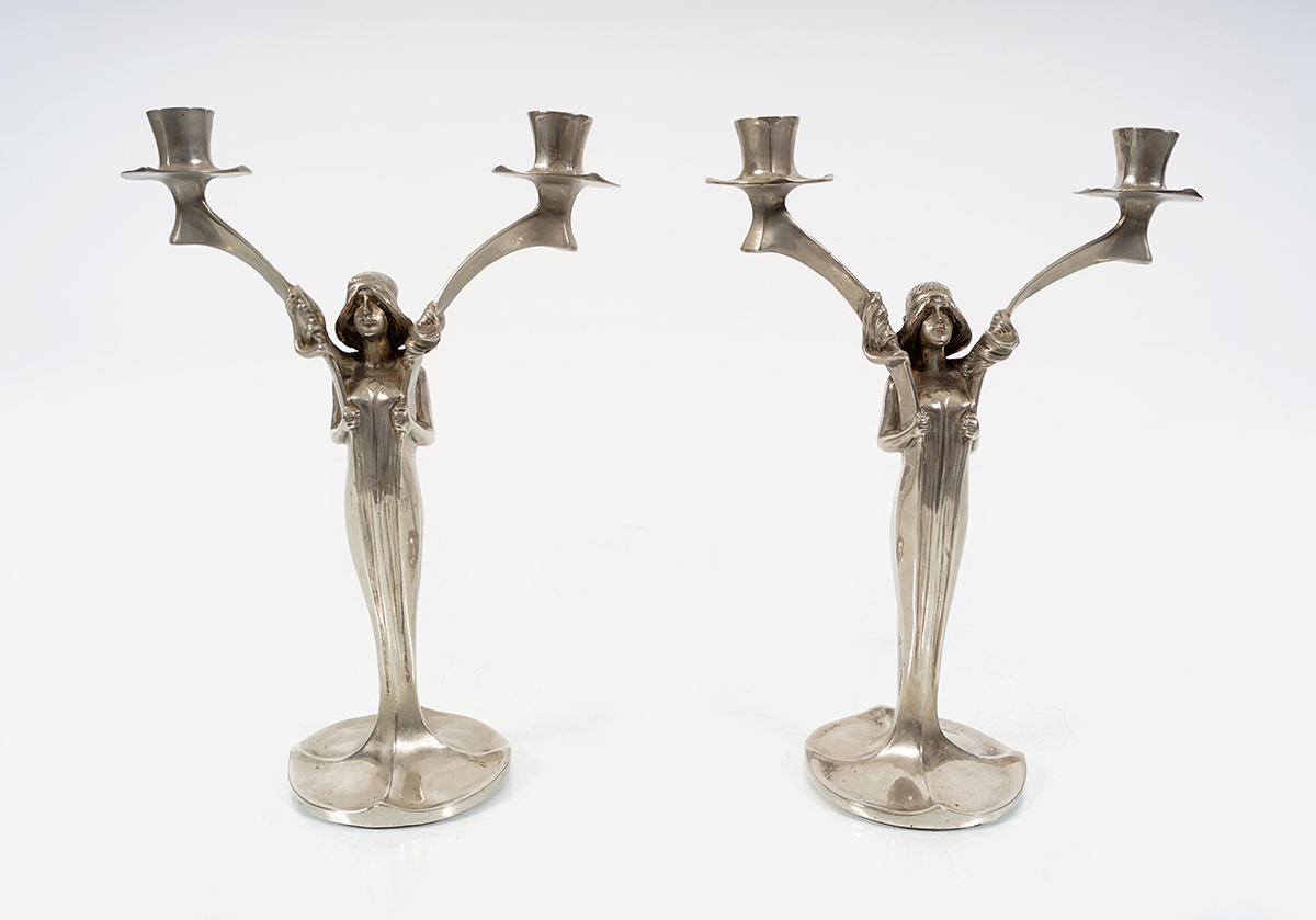 PAIR OF ART NOUVEAU FIGURAL CANDLESTICKS