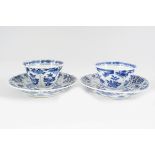 PAIR OF CHINESE QING BLUE & WHITE CUPS & SAUCERS