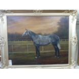 Oil on canvas racehorse - 'Quortina' - B Collins 1972 with race form verso