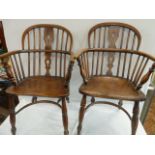 Near Set 4 elm hoop back Windsor armchairs